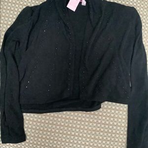 Black rayon/poly/spandex bolero beaded cardigan